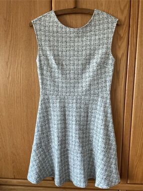 LOFT White and Black Grid Fit & Flare Dress